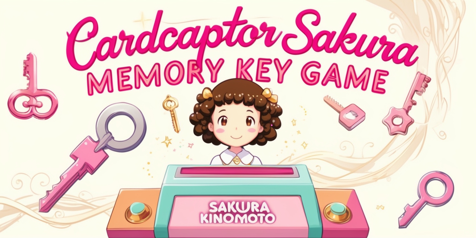 A whimsical, brightly colored illustration depicting a nostalgic video game-inspired scene, centered around a fictional Cardcaptor Sakura Memory Key game console, with a soft, pastel pink and white aesthetic reminiscent of the early 2000s, featuring Sakura Kinomoto, the main protagonist, standing in front of the console, with a gentle smile on her face, adorned with signature curly brown hair, bright inquisitive brown eyes, and a kind-hearted expression, surrounded by floating, shimmering memory keys in various shapes and sizes, with subtle sparks and glows, giving off a sense of magic and wonder, set against a creamy white background with delicate, swirling patterns, and the title Cardcaptor Sakura Memory Key game written in bold, cursive, pink font with golden accents, evoking a sense of nostalgia and playfulness.