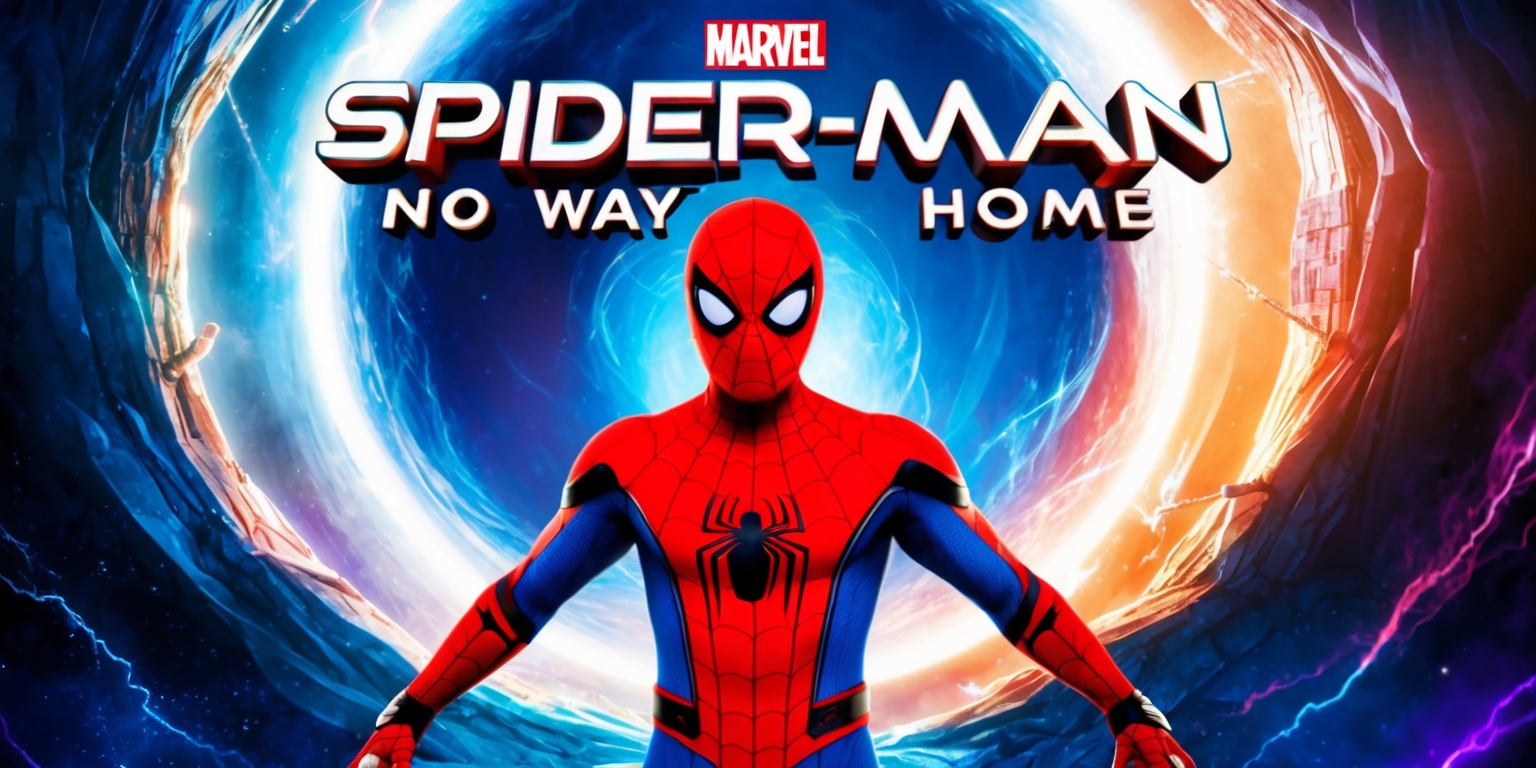 A cinematic poster featuring Spider-Man: No Way Home movie, with Tom Holland's Spider-Man standing heroically in the center, wearing his iconic red and blue suit, against a vast, swirling multiverse background, with hints of mystical portals and dimensions. The Marvel logo is emblazoned in bold, metallic silver at the top, with the movie title No Way Home in a stylized, 3D font, dripping with a sense of urgency and mystery. The color palette is a mix of deep blues, purples, and oranges, evoking a sense of wonder and adventure. Spider-Man's facial expression is determined, with a hint of concern, as he gazes out into the unknown. His eyes are bright, with a sharp focus, and his hair is slightly tousled, adding to the sense of dynamic energy.