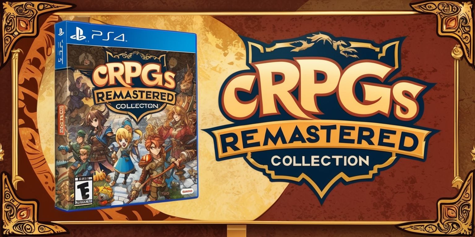 A nostalgic-themed illustration of a Classic Remastered RPG Collection game, featuring a vibrant and detailed box art design with a mix of fantasy and adventure elements, set against a warm and inviting background with earthy tones, golden accents, and subtle texture, showcasing iconic characters and creatures from various RPGs, with a sense of depth and dimension, and a bold, playful font displaying the collection's title in a curved line above the main artwork, with the game's logo prominently displayed in a stylized, medieval-inspired shape and color scheme, surrounded by intricate borders and ornate details that evoke a sense of classic gaming nostalgia.